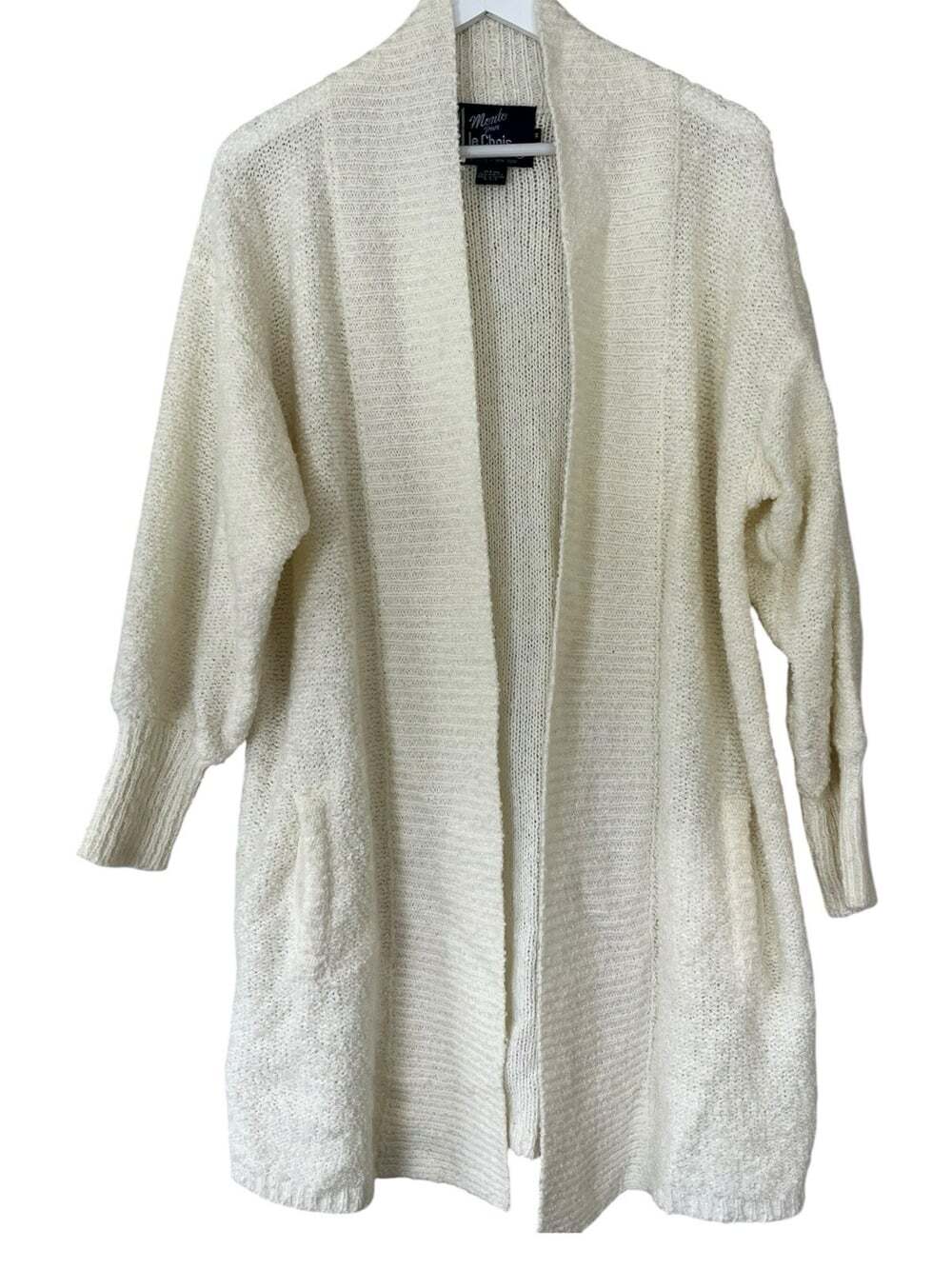 Vintage 80s Cream  Chunky Knit Long Line Open Front Oversized Slouchy  Cardigan